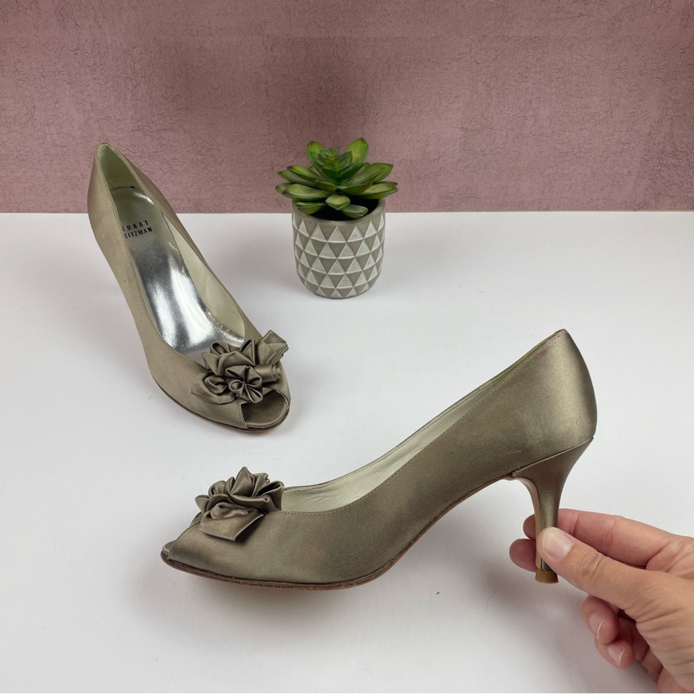 Stuart Weitzman Brown Peep Toe Classic Glam Heels Spain Women Size 7.5